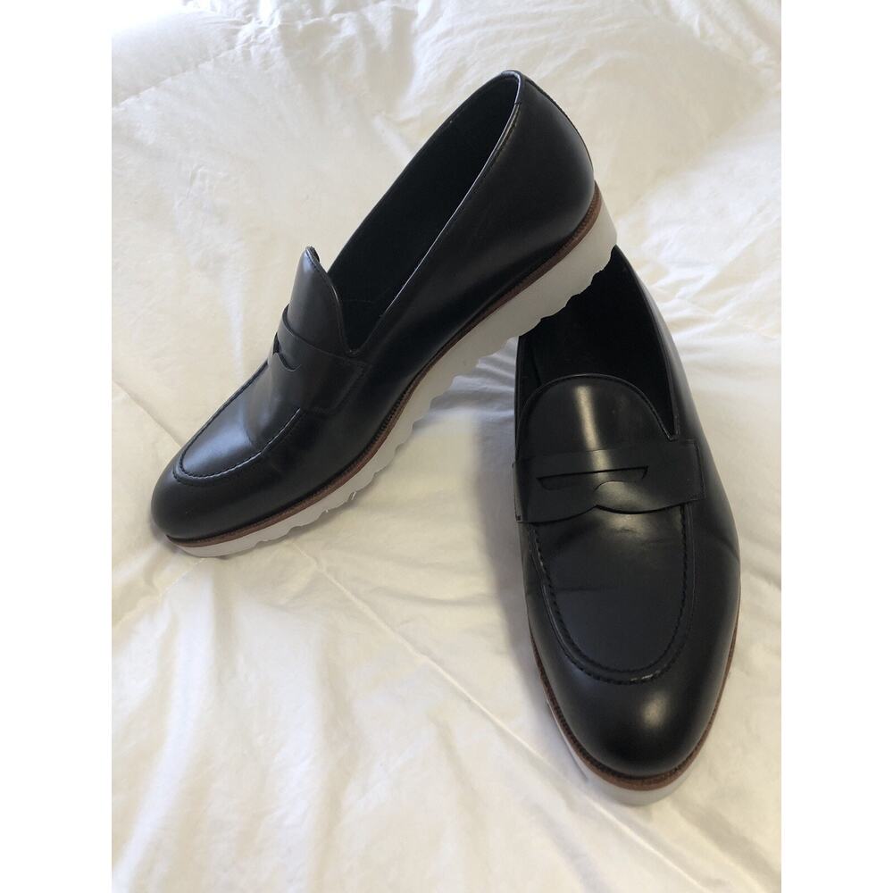 Men's Black Leather Penny Loafers - Slip-On Dress Casual